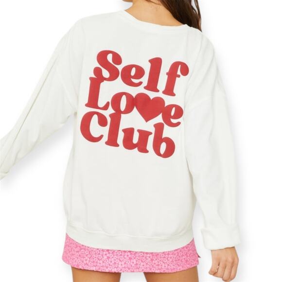 Altar’d State Self Love Club White Heart Sweatshirt Oversized Cozy Top Sz Medium - Picture 1 of 9